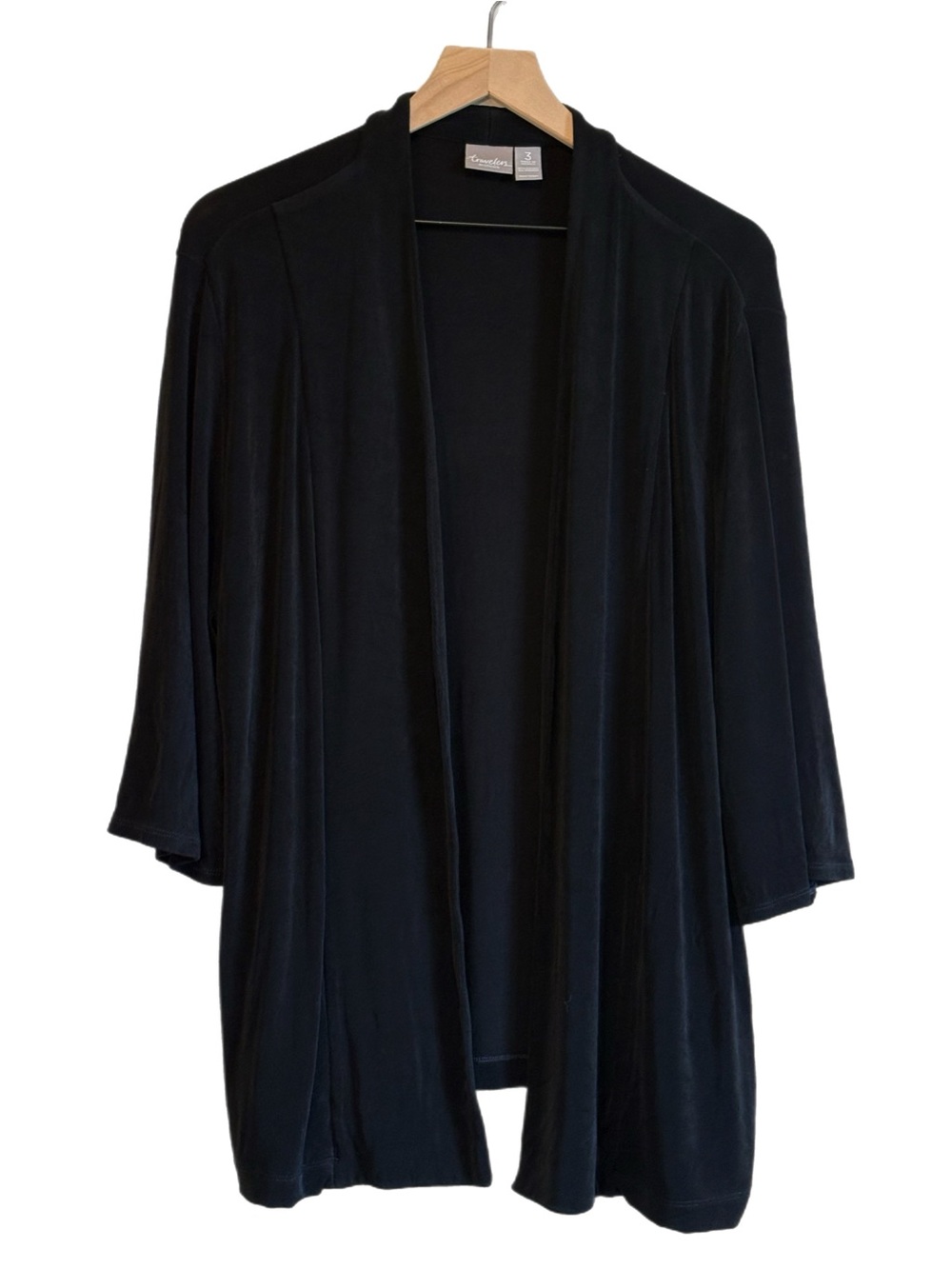 Travelers by Chico’s Relaxed Open-Front Black Cardigan Pockets 3